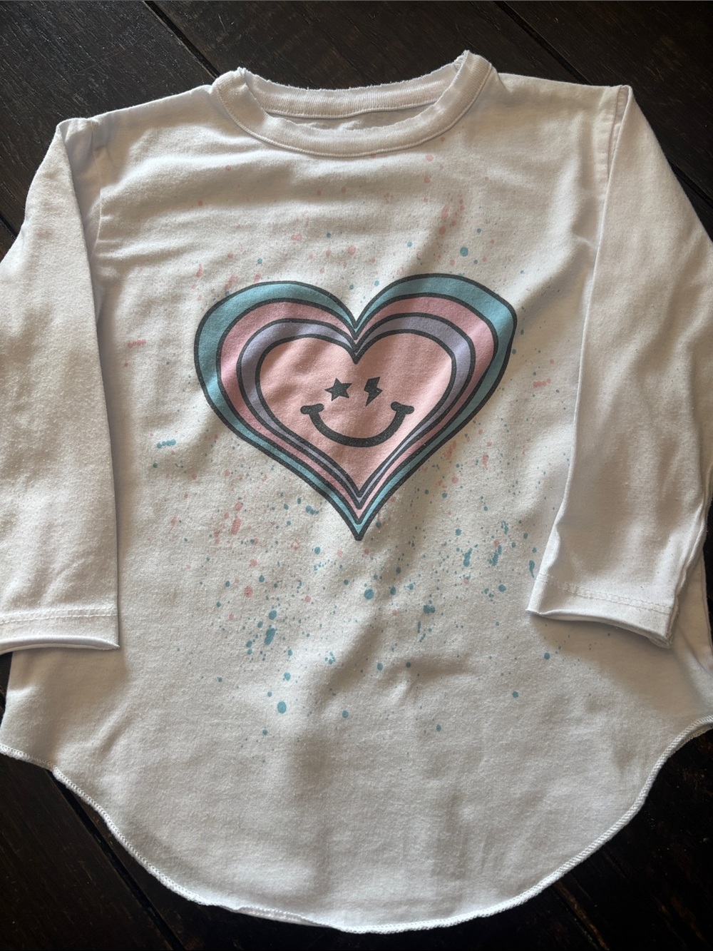 Chaser White Long-Sleeve Tee with Pink & Teal Heart Graphic